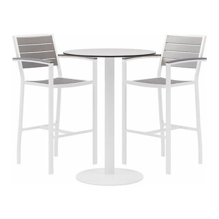 Kfi KFI 3 Piece Outdoor Dining Set, 30"W x 41"H Table, White w/ White Frame OLBR5601WHGY-2-TP30RD-B2200WH-41-D354
